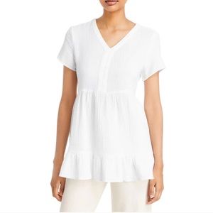 NWT WOMEN'S BEACH LUNCH LOUNGE CAREY TIERED V NECK PULLOVER TOP S WHITE